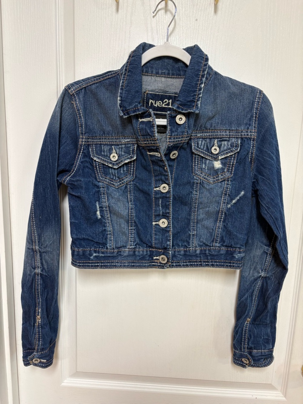 rue21 Light Blue Denim Jacket with White Stitching